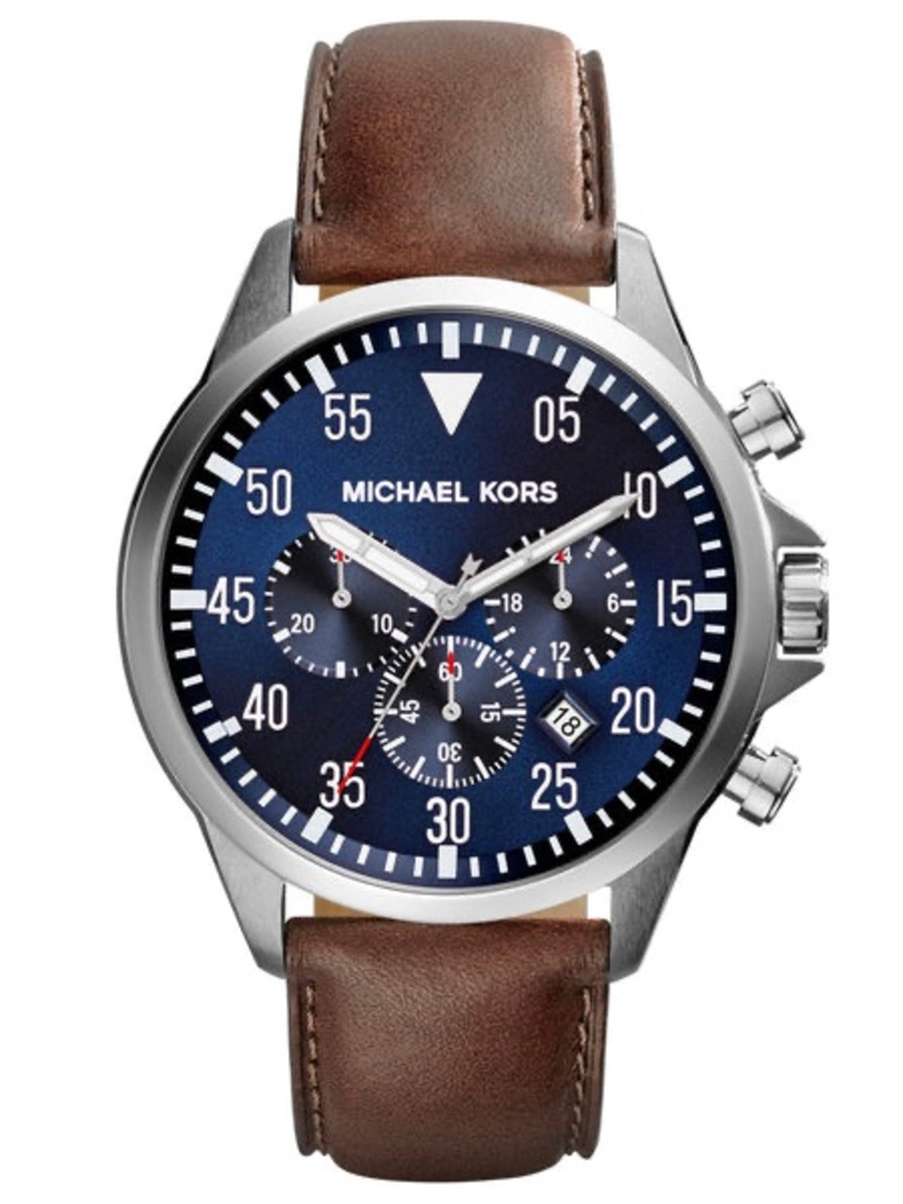 Michael Kors Men's Blue Dial Watch with Brown Leather Strap